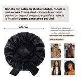 Boneta Satin Dubla Elindor® Pentru Protectia Parului, Banda Reglabila, Negru