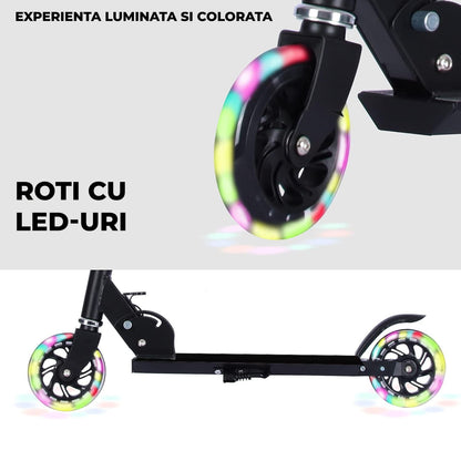 Trotinetă Elindor® Pliabilă cu Ghidon Ajustabil, Roți LED, Negru