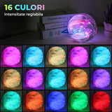 Lampa de Veghe Elindor® cu LED, Model Luna si Galaxie, Incarcare USB, 16 Culori pentru Camera cu Efect 3D, Veioza Control prin Atingere si cu Telecomanda, Potrivita si pentru Noptiera in Dormitor,  Atractiva pentru Camera Copilului, Baza din Lemn