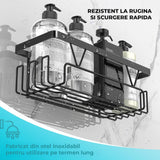 Set 3 Rafturi Elindor® pentru Duș, din Oțel Inoxidabil, Adeziv Puternic, Negru