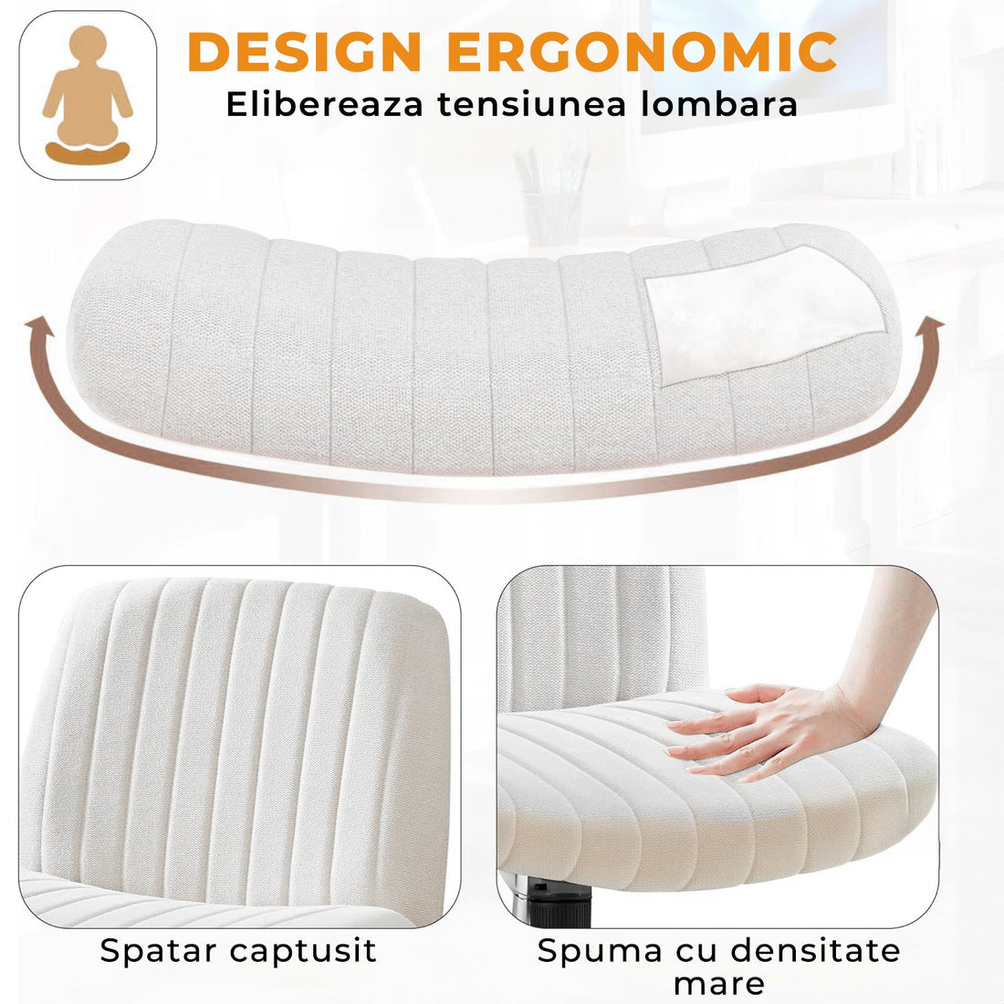 Scaun Birou Elindor®, Modern, Reglabil, Alb