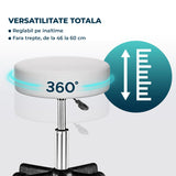 Scaun Rotativ Elindor® cu Roti, Ergonomic, fara Spatar si Manere, Design Compact, Tapitat cu Burete Moale, cu Picior Metalic, Potrivite pentru Living, Bucatarie, Birou, Dormitor, Inaltime Ajustabila, 49 x 49 x 46-60 cm, Alb