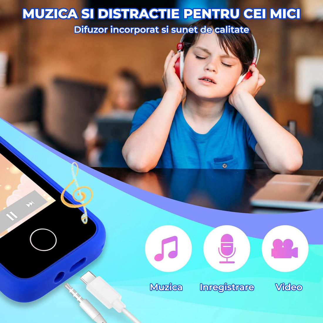 Telefon de jucărie Elindor®, pentru copii, cu funcții educative, albastru
