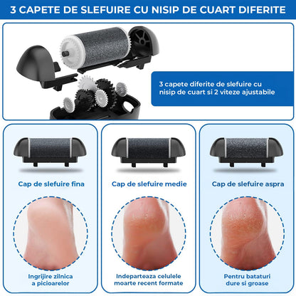 Pila Electrica Elindor® pentru Talpi si Calcaie, cu 3 Role de Slefuire, Display Digital, Rezistenta la Apa, Incarcare USB, 2 Viteze, Negru