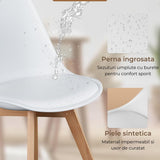 Set 4 Scaune Elindor® Stil Retro, Piele Ecologică și Picioare din Lemn, Albe