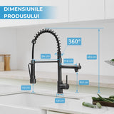 Baterie Chiuveta, Tip Cascada Elindor®, Robinet de Apa Modern, Monocomanda pentru Baie si Bucatarie, Otel Inoxidabil, Montare pe Chiuveta, Jet Larg, Multifunctionala Design Elegant pentru Lavoar sau Vas, Finisaj Mat Neagra