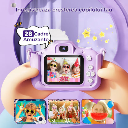 Cameră Foto Digitală pentru Copii Elindor® - Unicorn, 48MP, 1080P HD, Cadou Perfect pentru 3-12 Ani