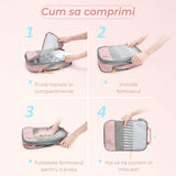 Set 6 Cuburi de Compresie Elindor® pentru Organizarea Bagajului – Roz, Accesorii Ușoare și Durabile pentru Călătorii