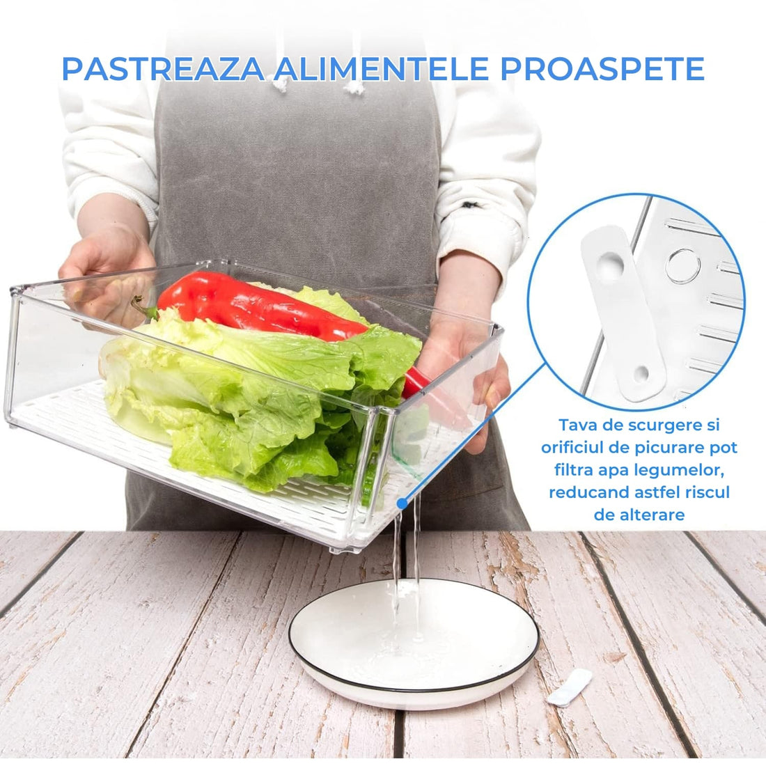Set 10 Organizatoare Elindor® pentru Frigider cu Capace, Suprapozabile, Cutii Organizare, BPA-Free, pentru Fructe si Legume