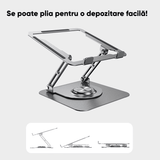 Suport Laptop Ergonomic, Pliabil, Bază Rotativă 360°, Aluminiu și Silicon, 10-16”, Argintiu