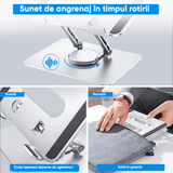 Suport Laptop Ergonomic Reglabil, Bază Rotativă 360°, Aluminiu și Silicon, Pliabil, 10-17”, Argintiu