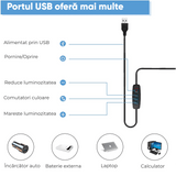 Lampă LED Birou, 3 Moduri Lumină, 10 Nivele Intensitate, USB, Clema Metalică, Ajustabilă, Aluminiu, 12W, Negru