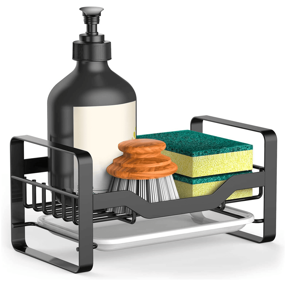 Suport Burete Vase Multifuncțional, Oțel Inoxidabil, cu Tava Detașabilă, Negru