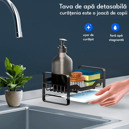 Suport Burete Vase Multifuncțional, Oțel Inoxidabil, cu Tava Detașabilă, Negru