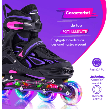 Role Reglabile M 33-36, Roți Luminoase Silicon, Rulmenți ABEC-7, Mov