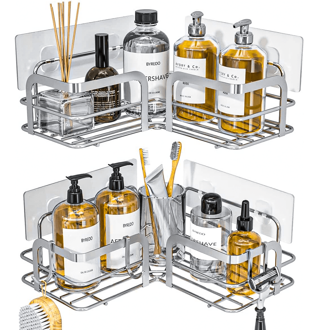 Raft de Duș Colțar, Organizator Baie, Oțel Inoxidabil, 2 Rafturi, Argintiu