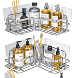 Raft de Duș Colțar, Organizator Baie, Oțel Inoxidabil, 2 Rafturi, Argintiu