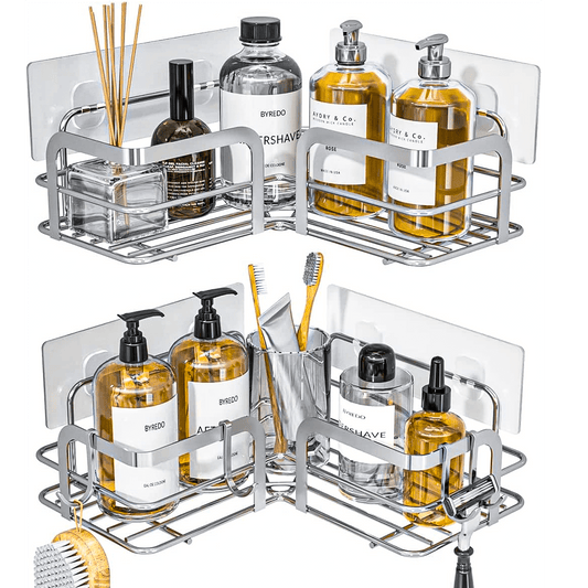 Raft de Duș Colțar, Organizator Baie, Oțel Inoxidabil, 2 Rafturi, Argintiu