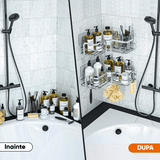 Raft de Duș Colțar, Organizator Baie, Oțel Inoxidabil, 2 Rafturi, Argintiu