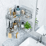 Raft de Duș Colțar, Organizator Baie, Oțel Inoxidabil, 2 Rafturi, Argintiu