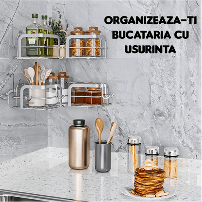 Raft de Duș Colțar, Organizator Baie, Oțel Inoxidabil, 2 Rafturi, Argintiu