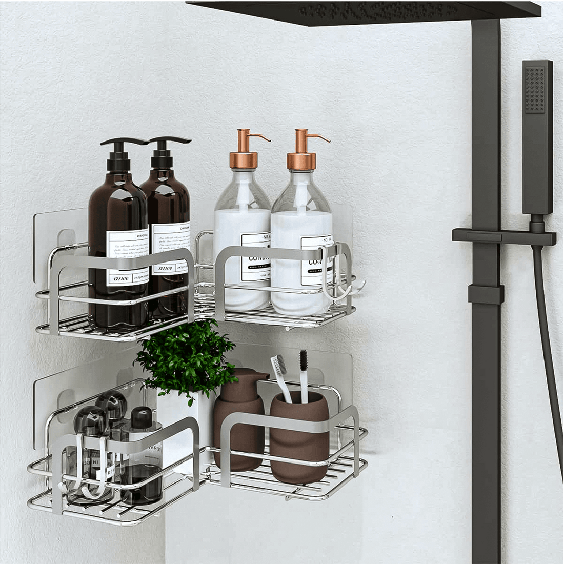 Raft de Duș Colțar, Organizator Baie, Oțel Inoxidabil, 2 Rafturi, Argintiu