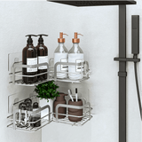 Raft de Duș Colțar, Organizator Baie, Oțel Inoxidabil, 2 Rafturi, Argintiu