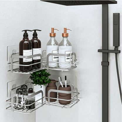 Raft de Duș Colțar, Organizator Baie, Oțel Inoxidabil, 2 Rafturi, Argintiu