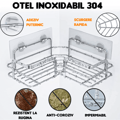 Raft de Duș Colțar, Organizator Baie, Oțel Inoxidabil, 2 Rafturi, Argintiu