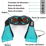 Aparat Masaj Profesional Elindor®, Reîncărcabil, Shiatsu, 8 Puncte, Cervical, Spate, Lombar, Abdomen, Picioare, Negru/Albastru