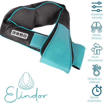 Aparat Masaj Profesional Elindor®, Reîncărcabil, Shiatsu, 8 Puncte, Cervical, Spate, Lombar, Abdomen, Picioare, Negru/Albastru
