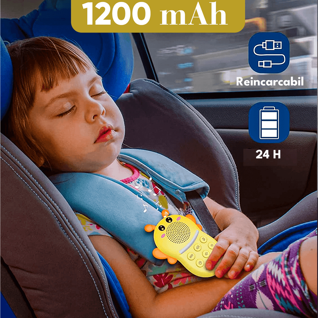 Dispozitiv Sunete Albe, 16 Sunete HD, Portabil, Reîncărcabil, Timer, Lumină de Veghe, 1200 mAh