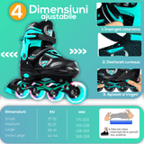 Role Reglabile S 27-32, Roți Luminoase Silicon, Rulmenți ABEC-7, Turcoaz