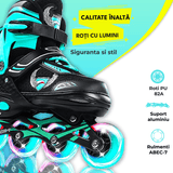 Role Reglabile S 27-32, Roți Luminoase Silicon, Rulmenți ABEC-7, Turcoaz