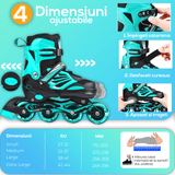 Role Reglabile M 33-37, Roți Luminoase Silicon, Rulmenți ABEC-7, Turcoaz