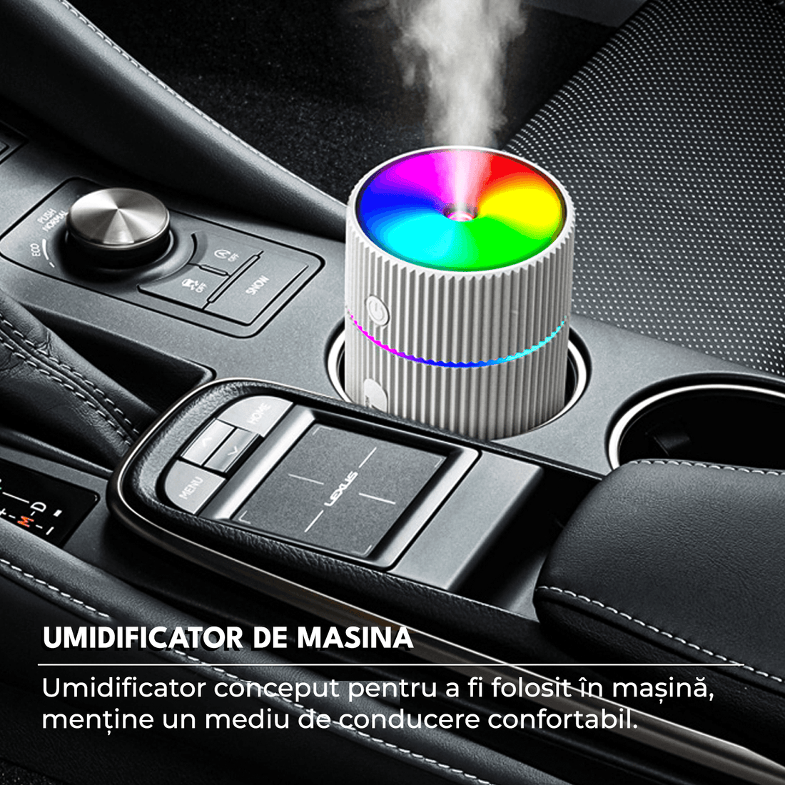 Mini Umidificator Aer cu Difuzor Aromaterapie, LED, Portabil, USB, 220 ml, 2 Moduri, Alb