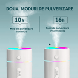 Mini Umidificator Aer cu Difuzor Aromaterapie, LED, Portabil, USB, 220 ml, 2 Moduri, Alb