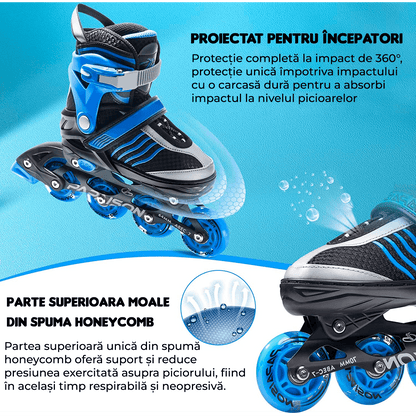 Role Reglabile S 28-31, Roți Luminoase Silicon, Rulmenți ABEC-7, Albastru