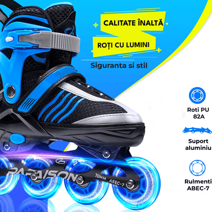 Role Reglabile M 32-35, Roți Luminoase Silicon, Rulmenți ABEC-7, Albastru