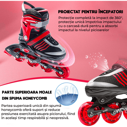 Role Reglabile M 32-35, Roți Luminoase Silicon, Rulmenți ABEC-7, Roșu