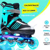 Role Reglabile S 27-30,5, Roți Luminoase Silicon, Rulmenți ABEC-7, Turcoaz