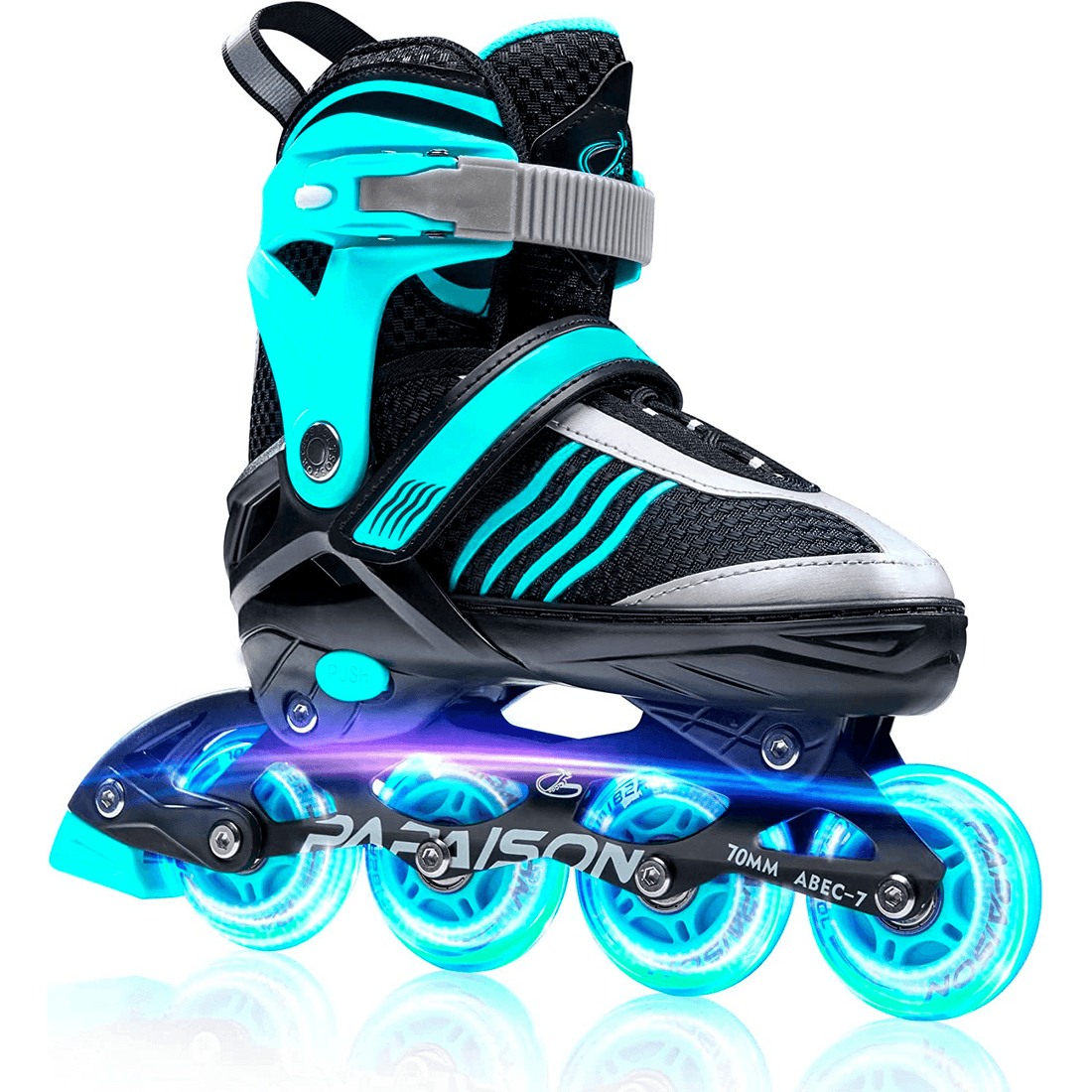 Role Reglabile M 32-35, Roți Luminoase Silicon, Rulmenți ABEC-7, Turcoaz