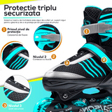 Role Reglabile M 32-35, Roți Luminoase Silicon, Rulmenți ABEC-7, Turcoaz