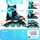 Role Reglabile L 36-39, Roți Luminoase Silicon, Rulmenți ABEC-7, Turcoaz