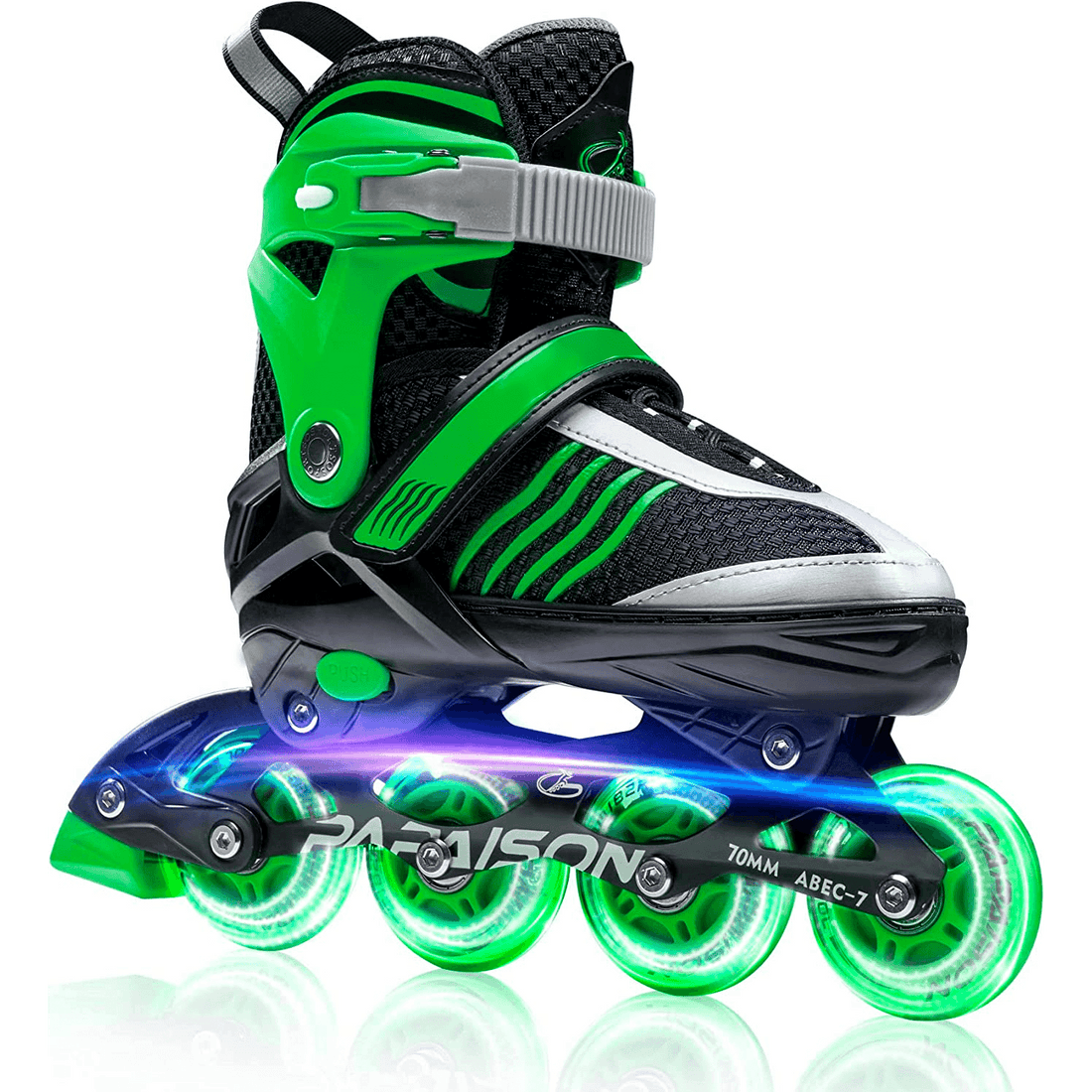 Role Reglabile S 28-31, Roți Luminoase Silicon, Rulmenți ABEC-7, Verde