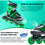 Role Reglabile S 28-31, Roți Luminoase Silicon, Rulmenți ABEC-7, Verde