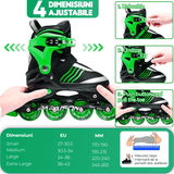 Role Reglabile M 32-35, Roți Luminoase Silicon, Rulmenți ABEC-7, Verde