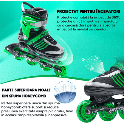 Role Reglabile M 32-35, Roți Luminoase Silicon, Rulmenți ABEC-7, Verde