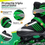 Role Reglabile L 36-39, Roți Luminoase Silicon, Rulmenți ABEC-7, Verde