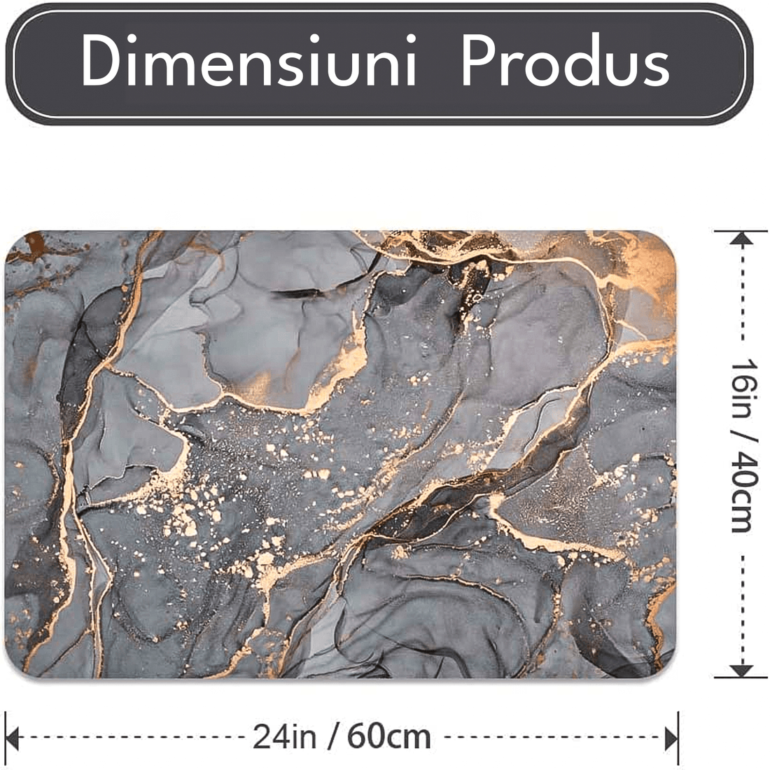 Covor Baie Universal, Spumă Silicon & Diatom, Absorbant, Antiderapant, 40×60 cm, Gri cu Auriu